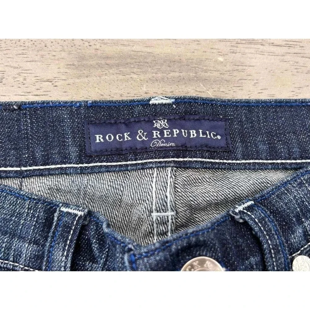 Rock & Republic Womens Bootcut Jeans Dark Wash Low Rise Blue Denim Size 28x34